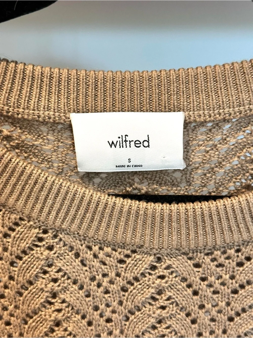 Wilfred by Aritzia Open Knit Pointelle Sweater Camel Size Small